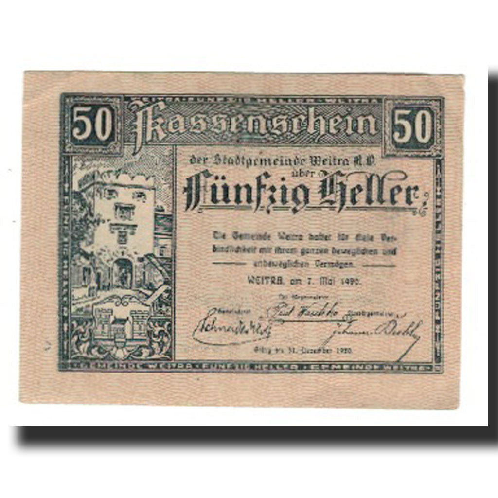 Billet, Autriche, Weitra, 50 Heller, paysage 2, 1920, 1920-12-31, NEUF, Mehl:FS