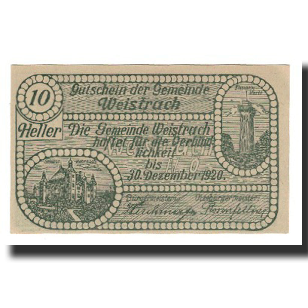 Banknote, Austria, Weistrach, 10 Heller, personnage, 1920, 1920-12-30