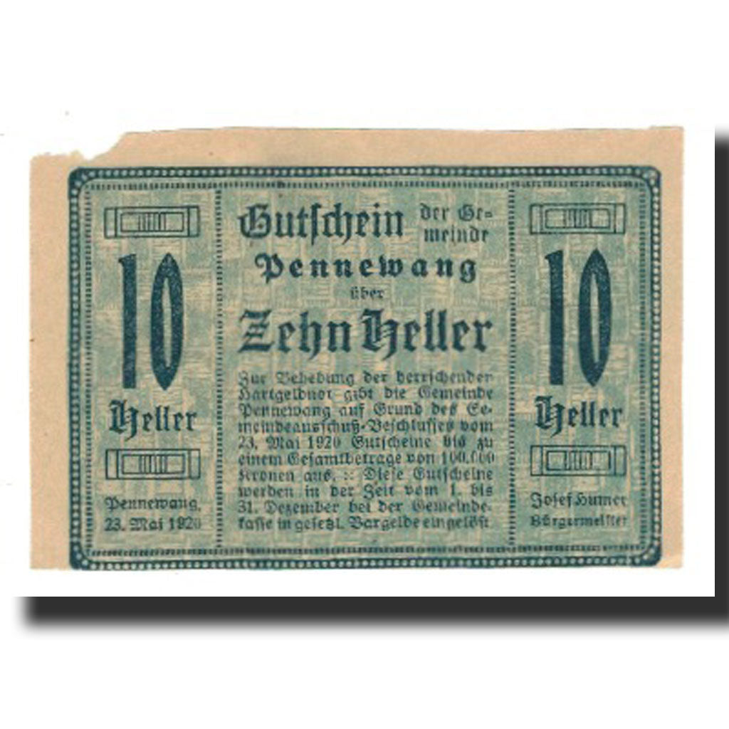 Banknote, Austria, Pennewang, 10 Heller, Batiment, 1920, 1920-12-31, EF(40-45)