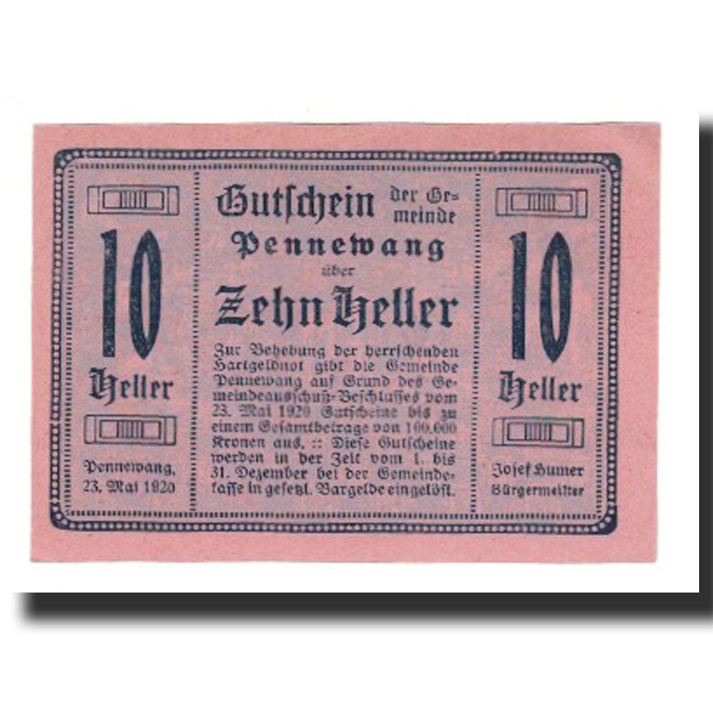Biljet, Oostenrijk, Pennewang, 10 Heller, batiment 1, 1920, 1920-12-31, NIEUW