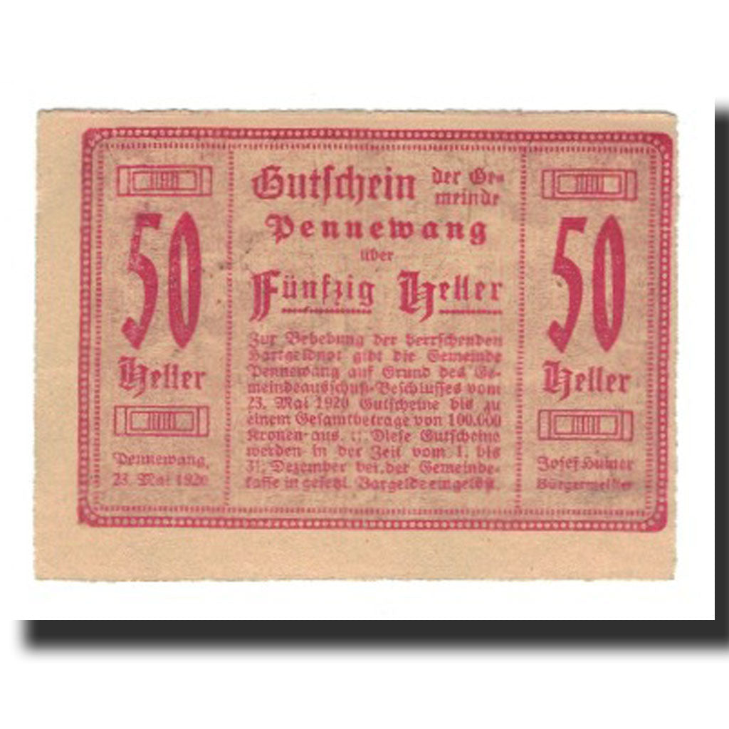 Banknote, Austria, Pennewang, 50 Heller, Batiment 4, 1920, 1920-12-31