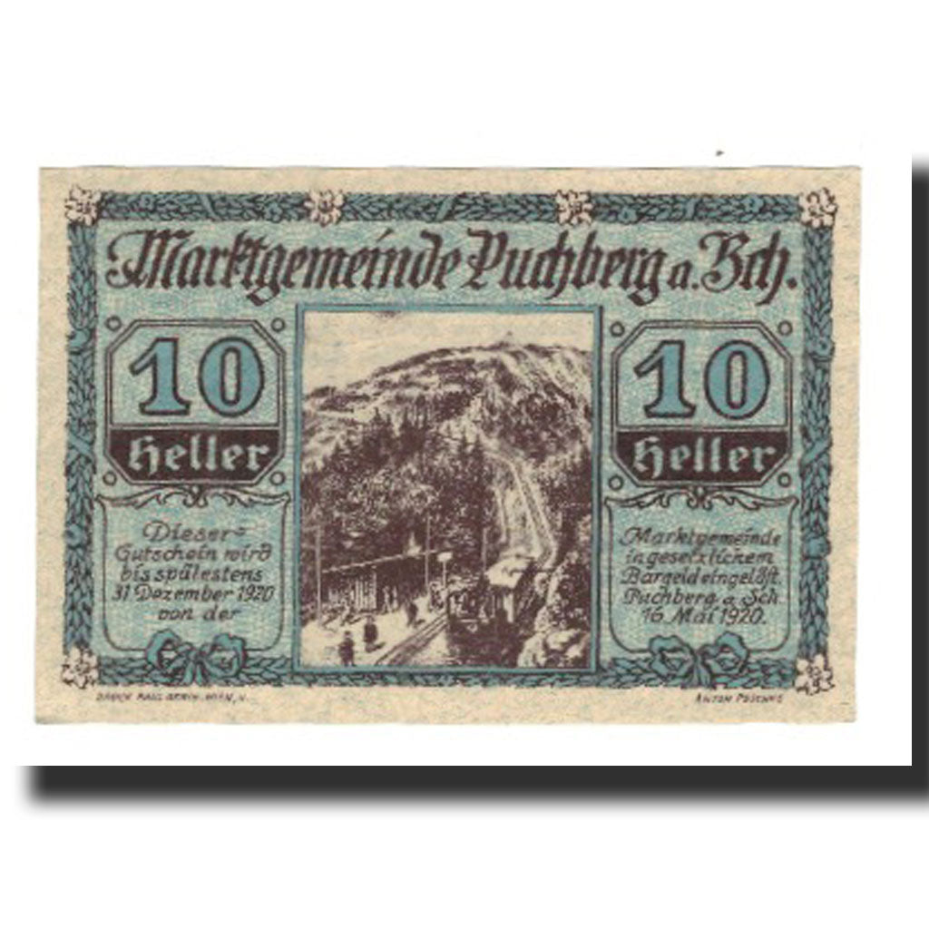 Banknote, Austria, Puchberg am Schneeberg N.Ö. Marktgemeinde, 10 Heller, texte