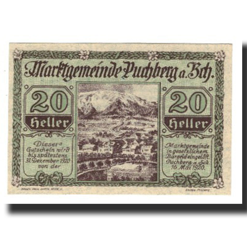 Banknote, Austria, Puchberg am Schneeberg N.Ö. Marktgemeinde, 20 Heller, Texte