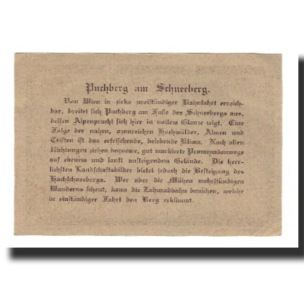 Billet, Autriche, Puchberg am Schneeberg N.Ö. Marktgemeinde, 20 Heller, Texte
