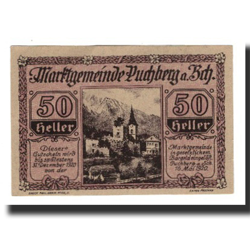Banknote, Austria, Puchberg am Schneeberg N.Ö. Marktgemeinde, 50 Heller, Texte