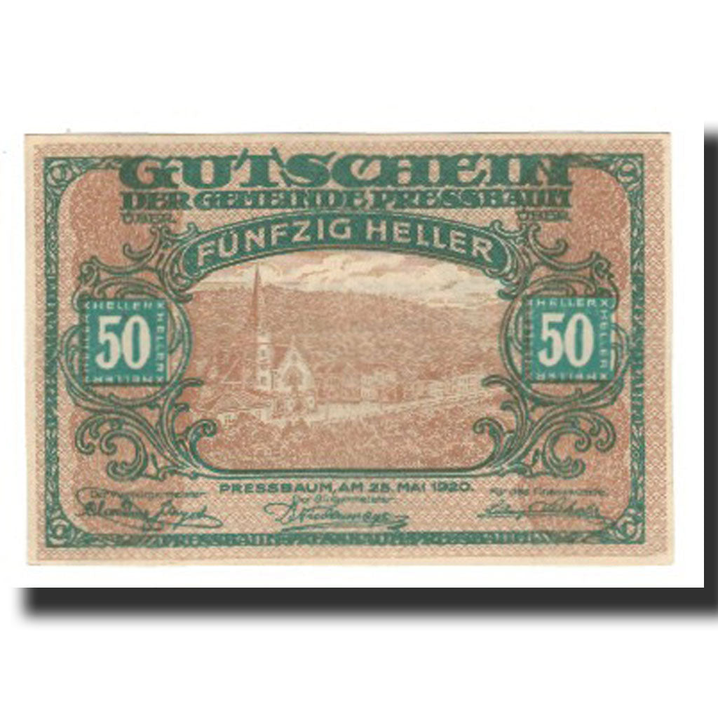 Banknote, Austria, Pressbaum, 50 Heller, texte 1, 1921, 1921-07-31, AU(55-58)