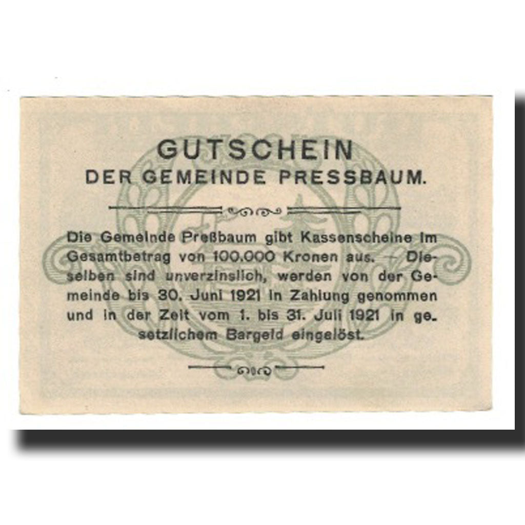 Banknote, Austria, Pressbaum, 50 Heller, texte 1, 1921, 1921-07-31, AU(55-58)