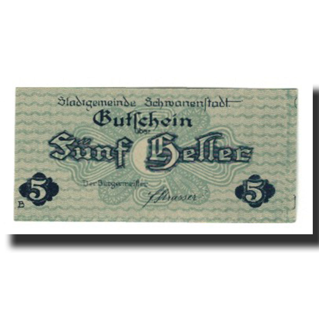 Banknote, Austria, Schwanenstadt O.Ö. Stadtgemeinde, 5 Heller, village, 1920