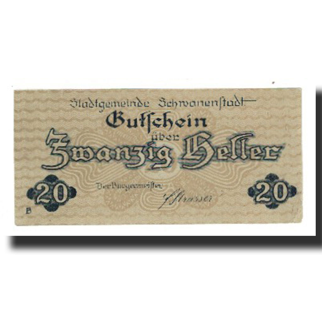 Billet, Autriche, Schwanenstadt O.Ö. Stadtgemeinde, 20 Heller, village 1, 1920