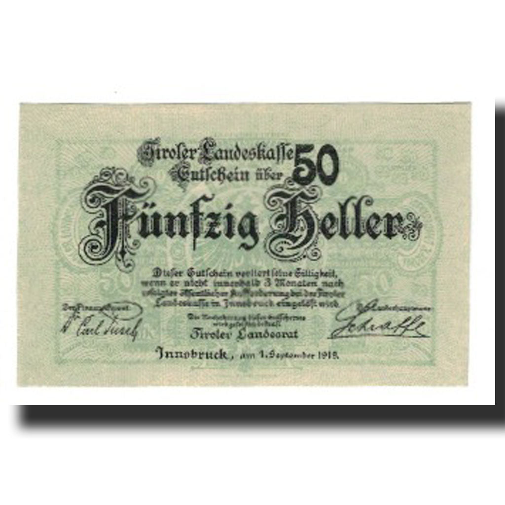 Banconote, Austria, Tiroler Landeskasse, 50 Heller, Blason 2, 1919, 1919-09-01