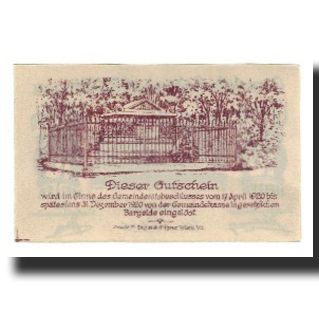 Banknote, Austria, Hadersdorf-Weidlingau N.Ö. Gemeinde, 10 Heller, Monument