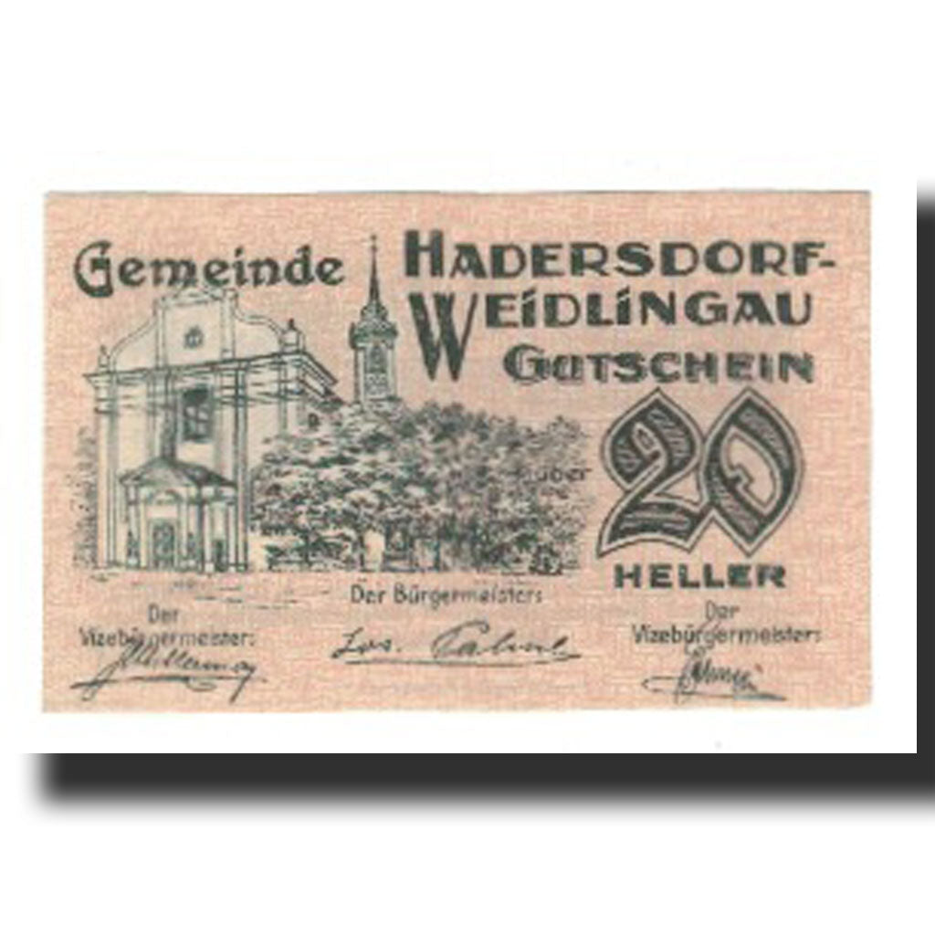 Biljet, Oostenrijk, Hadersdorf-Weidlingau N.Ö. Gemeinde, 20 Heller, monument 1