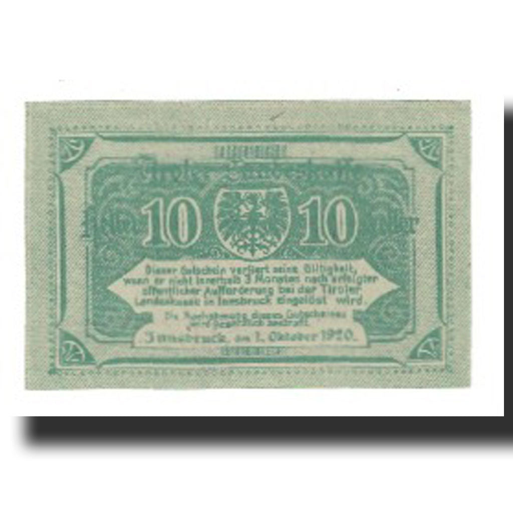 Banknote, Austria, Tiroler Landeskasse, 10 Heller, Texte, 1920, 1920-10-01