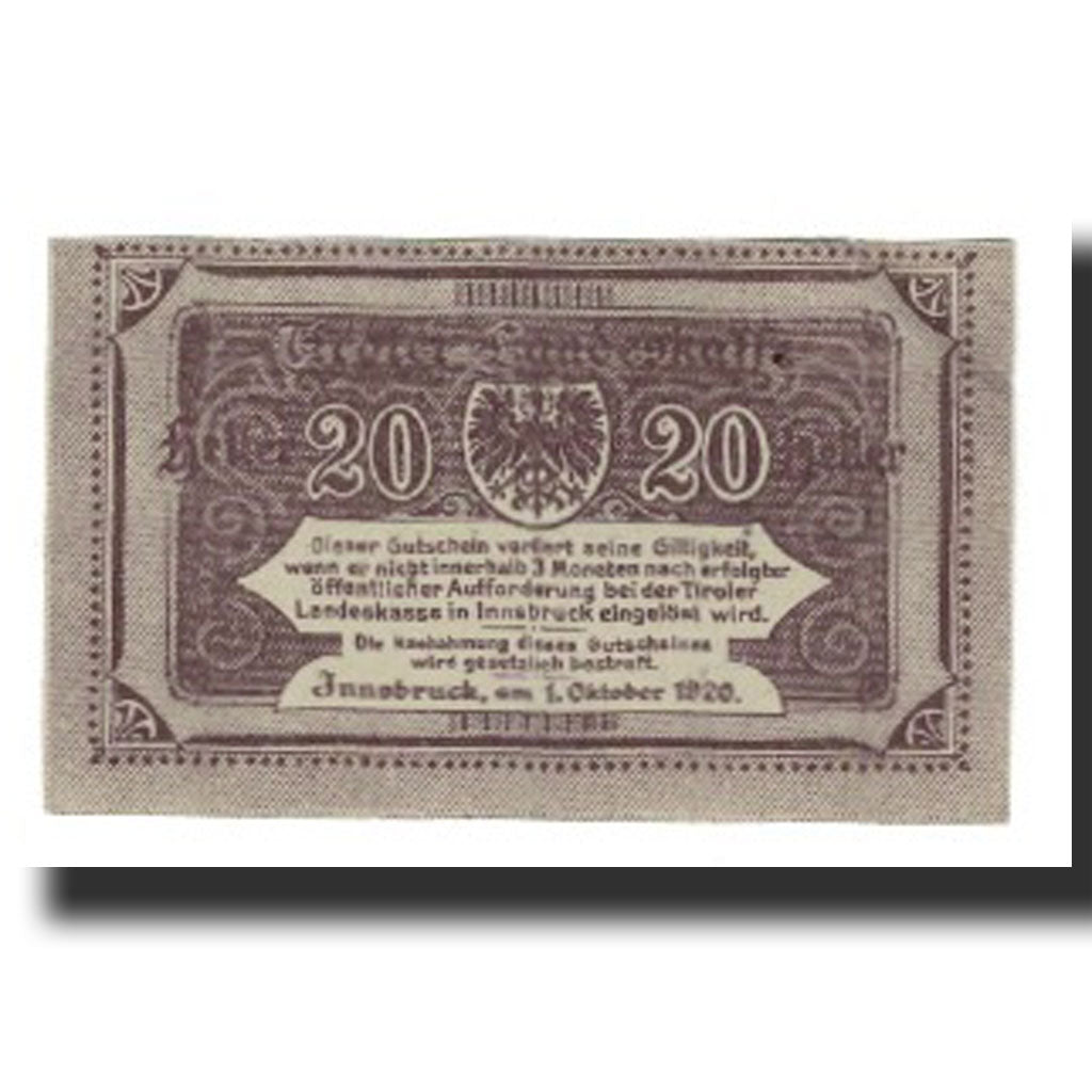 Banknote, Austria, Tiroler Landeskasse, 20 Heller, texte 1, 1920, 1920-10-01