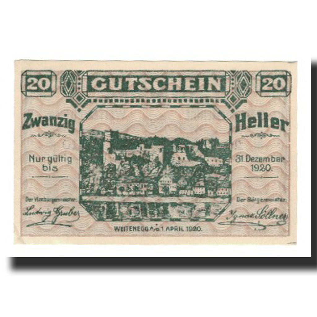 Biljet, Oostenrijk, Weitenegg N.Ö. Marktgemeinde, 20 Heller, texte 1, 1920