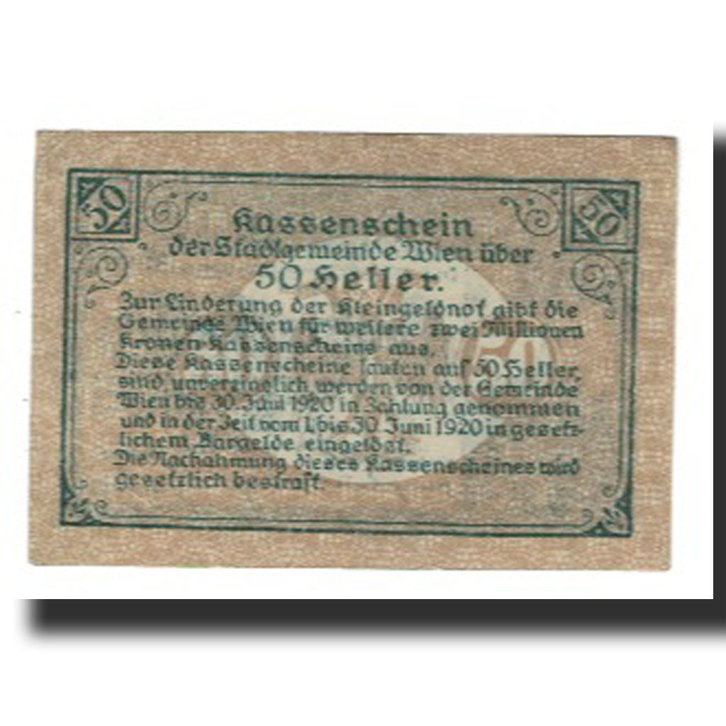 Banknote, Austria, Wien N.Ö. Stadtgemeinde, 50 Heller, Texte, 1921, AU(55-58)
