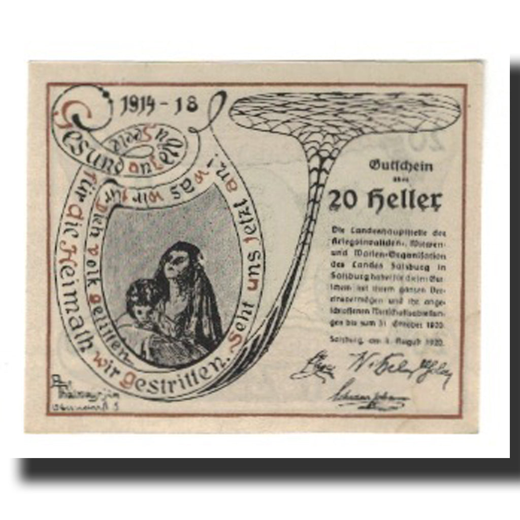 Banknote, Austria, Salzburg, 20 Heller, personnage 1, 1920, 1920-10-31