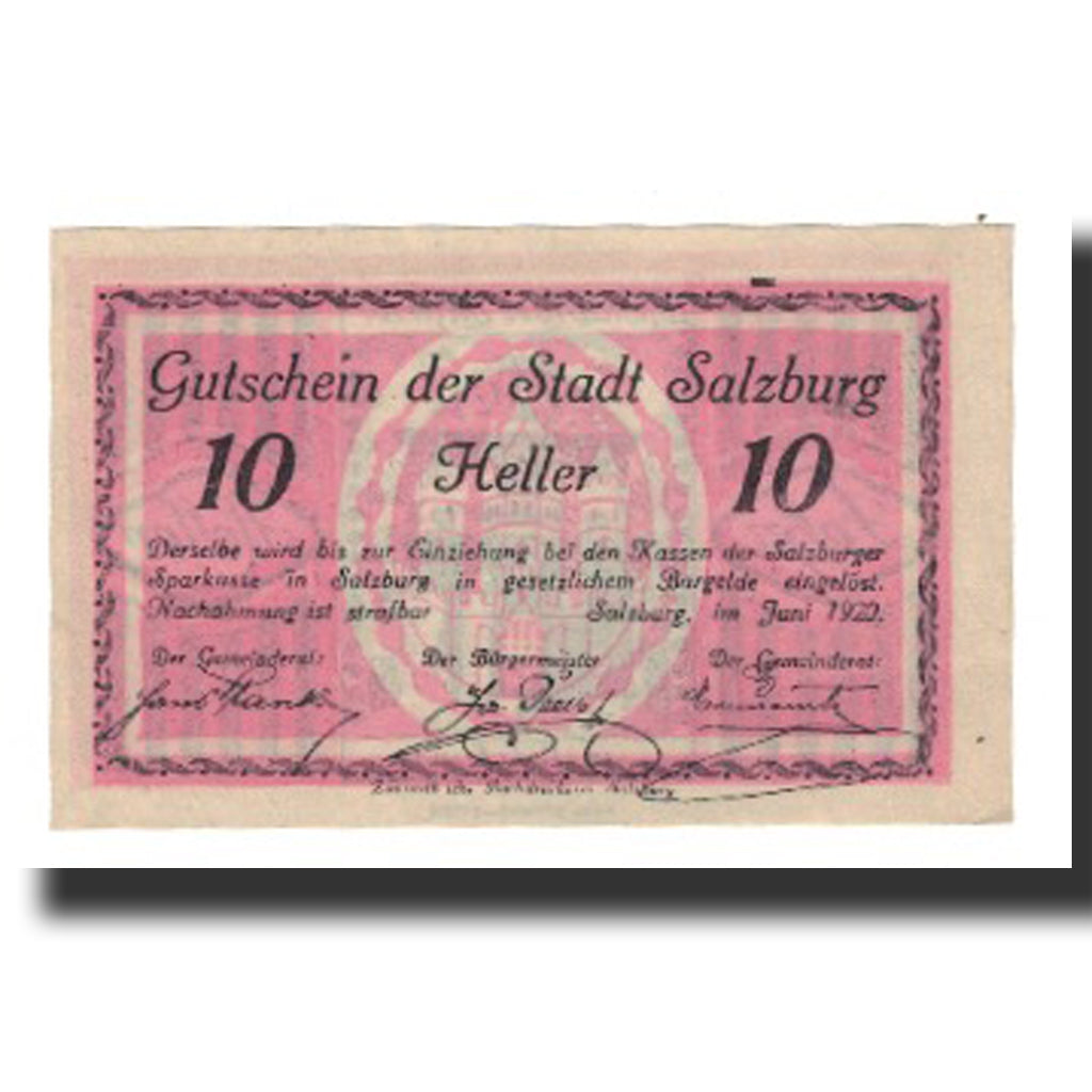 Banknote, Austria, Salzburg, 10 Heller, Batiment, 1920, AU(55-58), Mehl:FS 862I