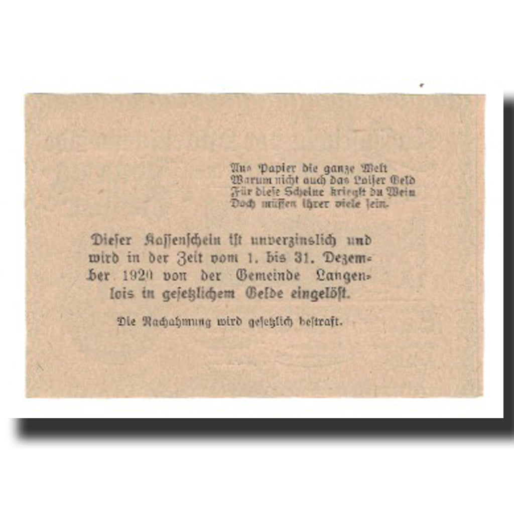 Banknote, Austria, Langenlois, 20 Heller, texte 1, 1920, 1920-12-31, AU(55-58)
