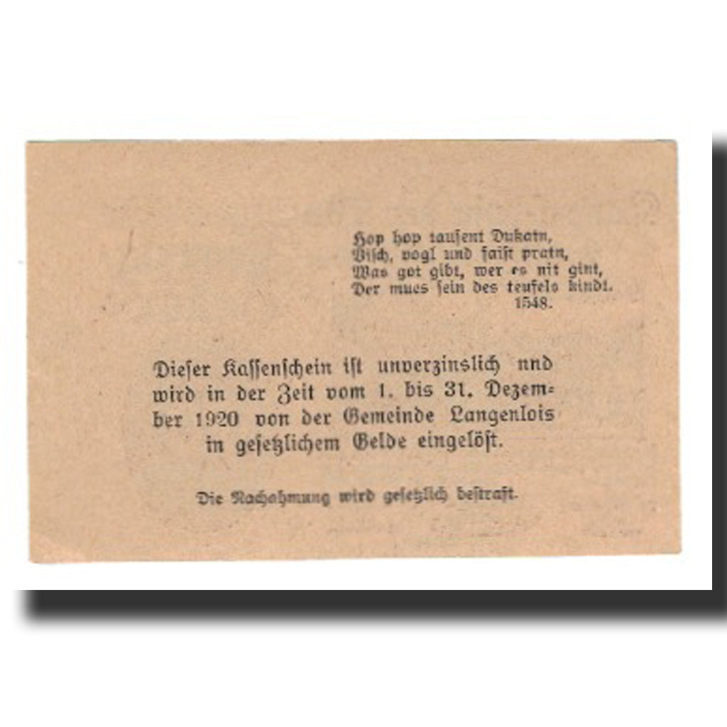Banknote, Austria, Langenlois, 20 Heller, Texte 2, 1920, 1920-12-31, AU(55-58)