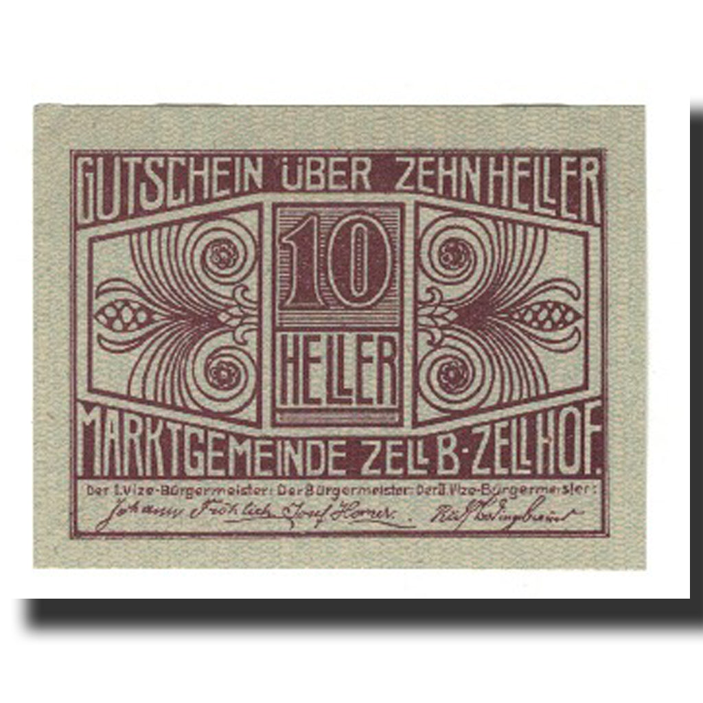 Banconote, Austria, Zell B. Zellhof, 10 Heller, paysage, 1920, 1920-12-31, SPL-