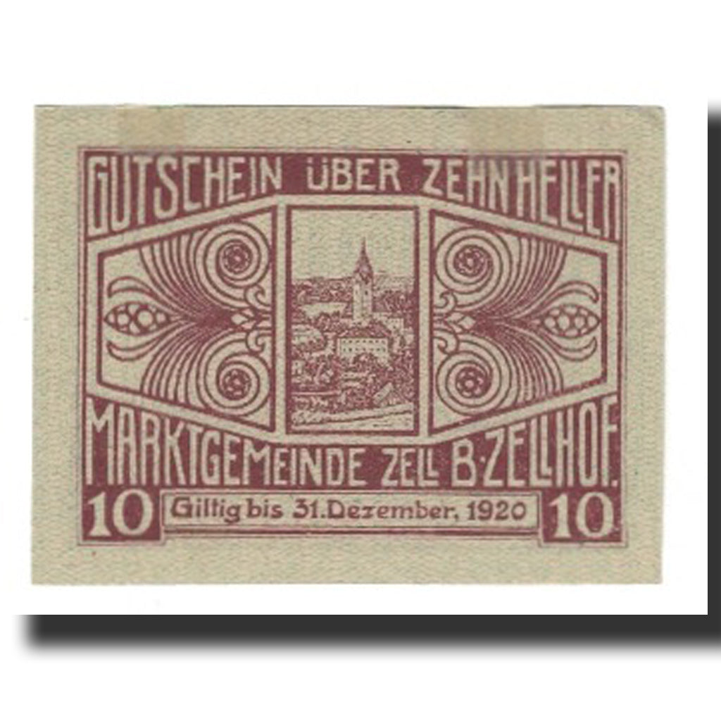 Banconote, Austria, Zell B. Zellhof, 10 Heller, paysage, 1920, 1920-12-31, SPL-