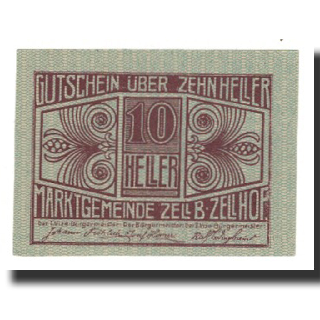 Banknote, Austria, Zell B. Zellhof, 10 Heller, paysage 1, 1920, 1920-12-31