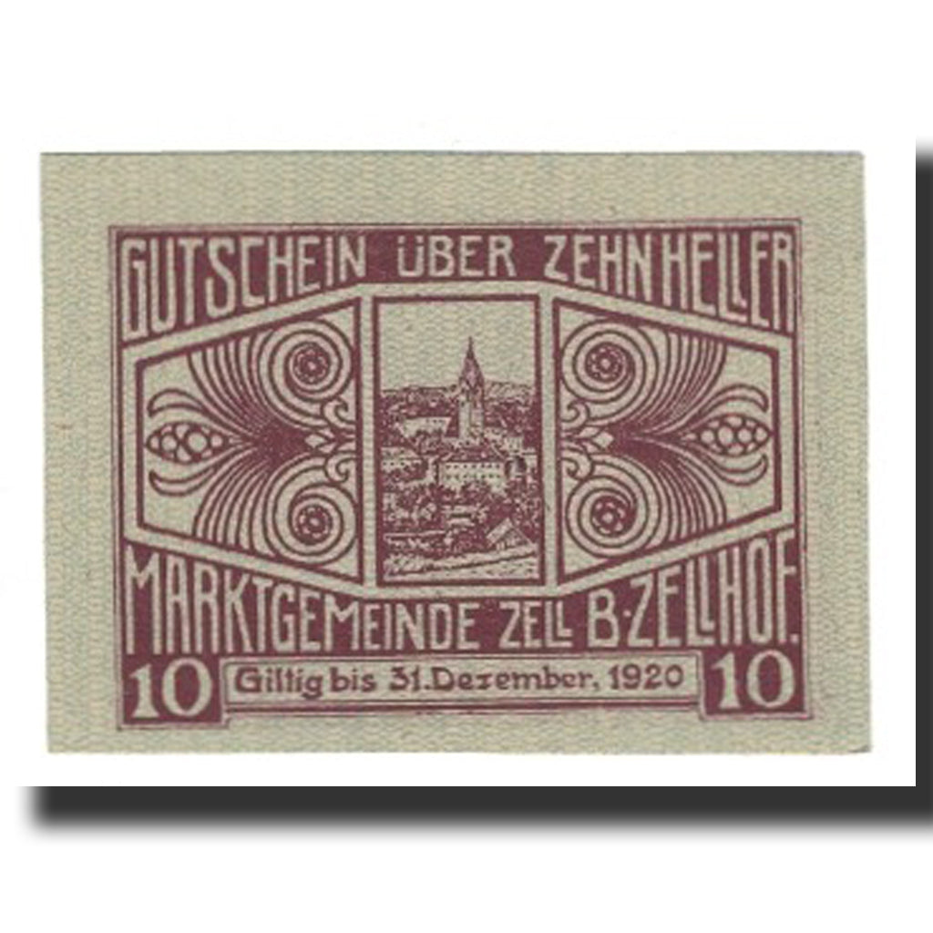 Banknote, Austria, Zell B. Zellhof, 10 Heller, paysage 1, 1920, 1920-12-31