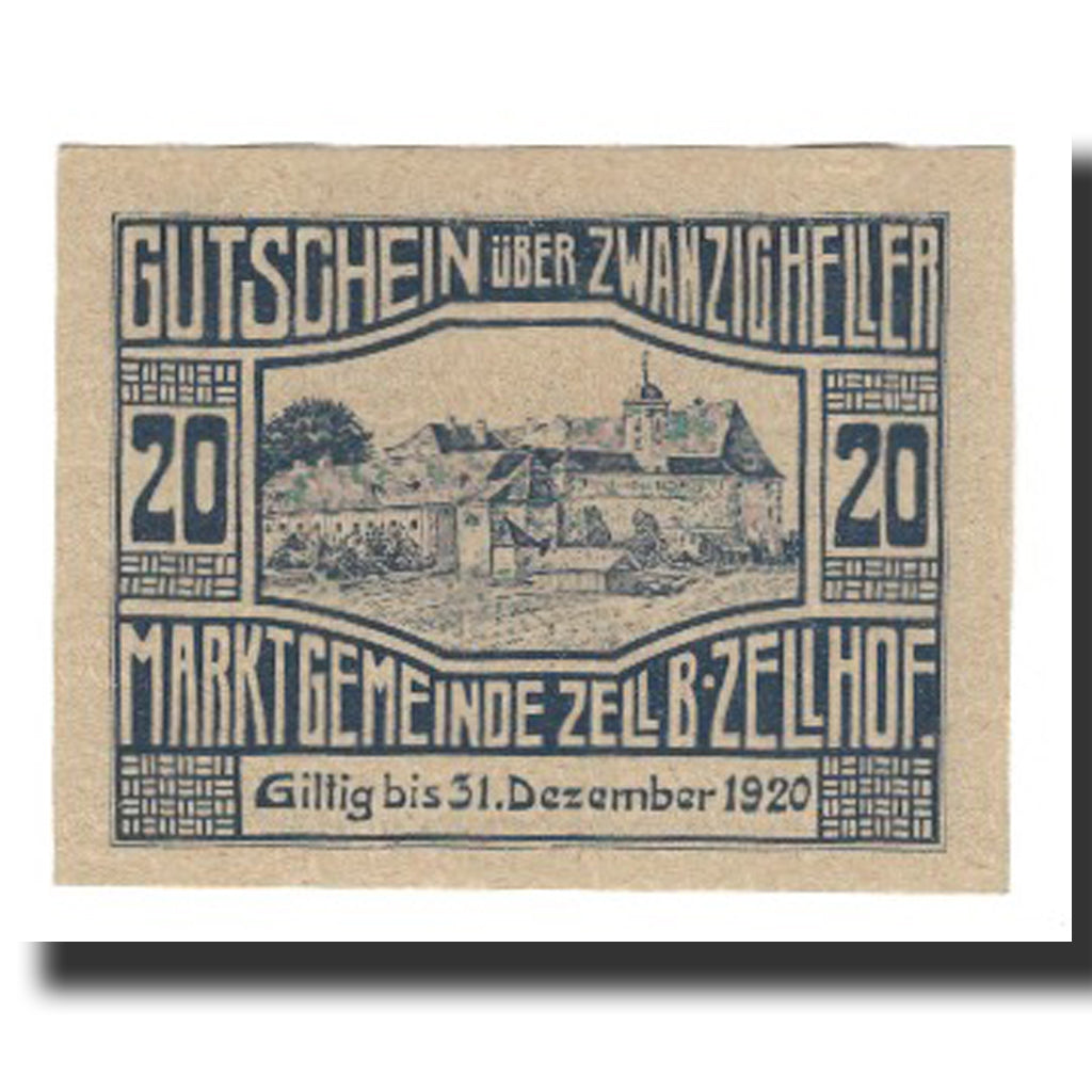 Banknote, Austria, Zell B. Zellhof, 20 Heller, paysage 3, 1920, 1920-12-31