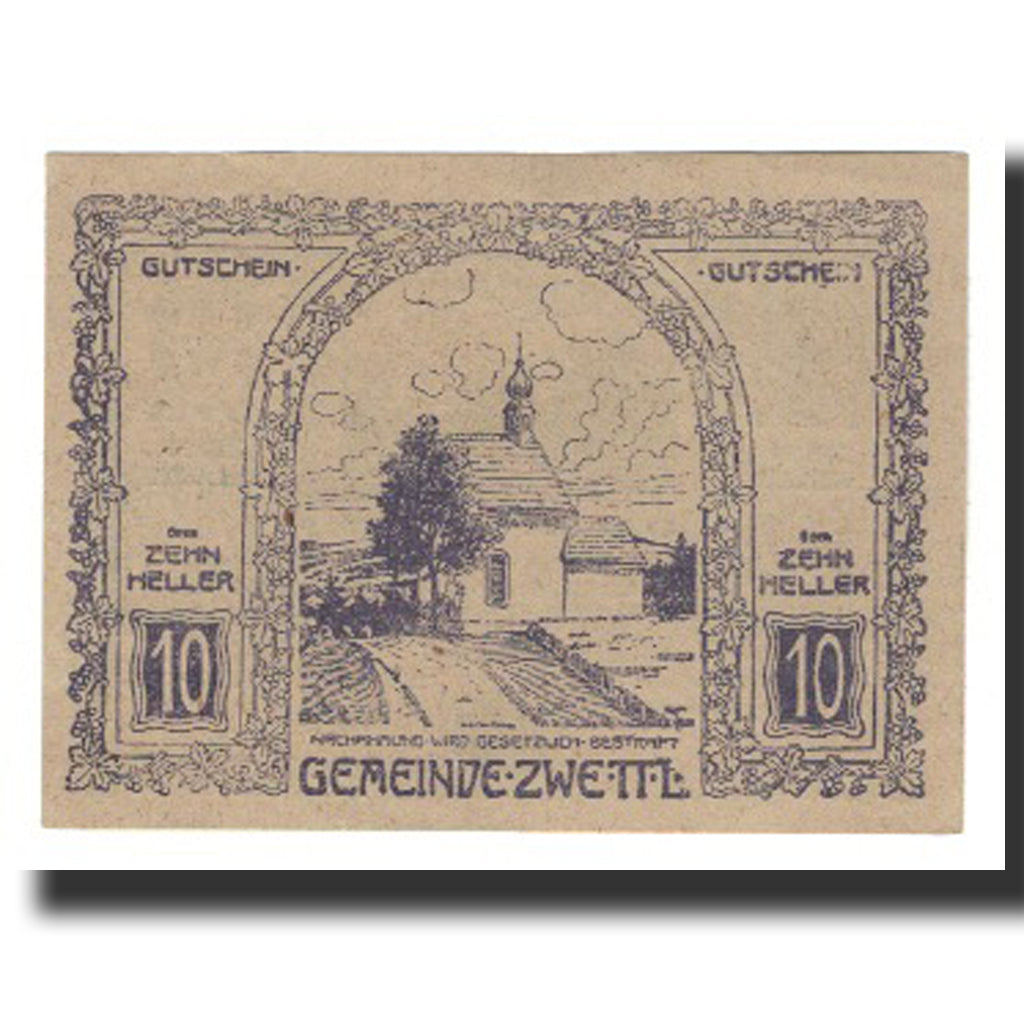 Banknote, Austria, Zwettl im Mühlkreis O.Ö. Gemeinde, 10 Heller, Texte, 1921