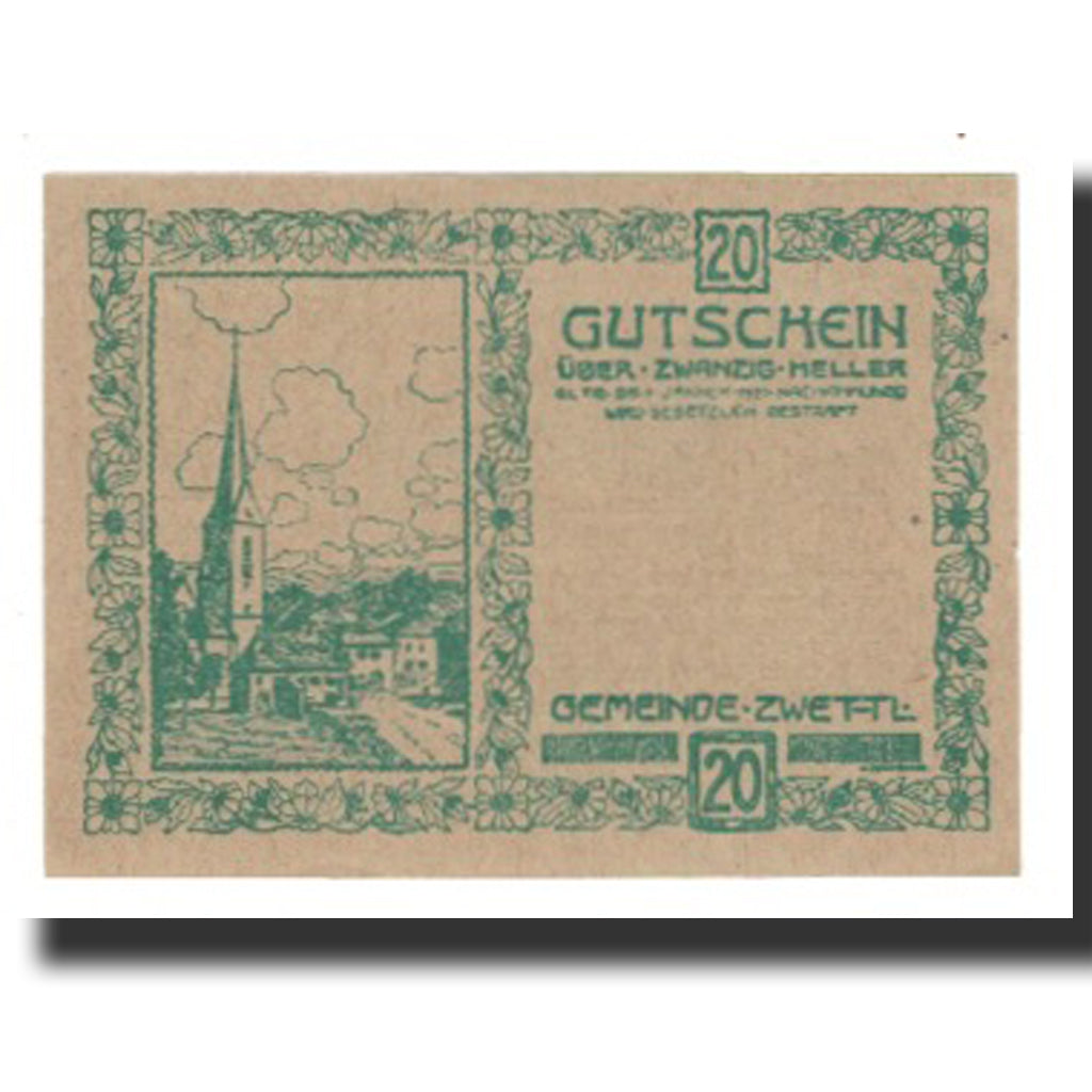 Banknote, Austria, Zwettl im Mühlkreis O.Ö. Gemeinde, 20 Heller, texte 1