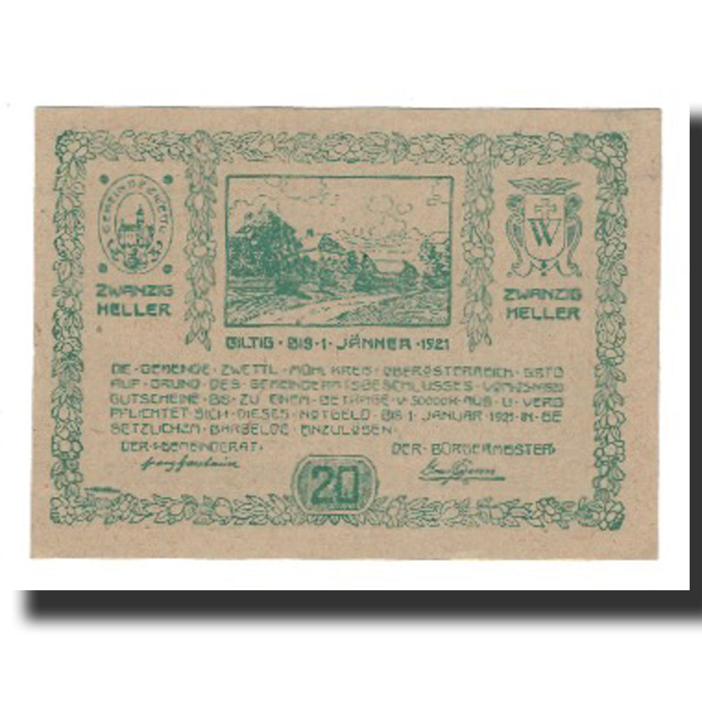 Banknote, Austria, Zwettl im Mühlkreis O.Ö. Gemeinde, 20 Heller, texte 1