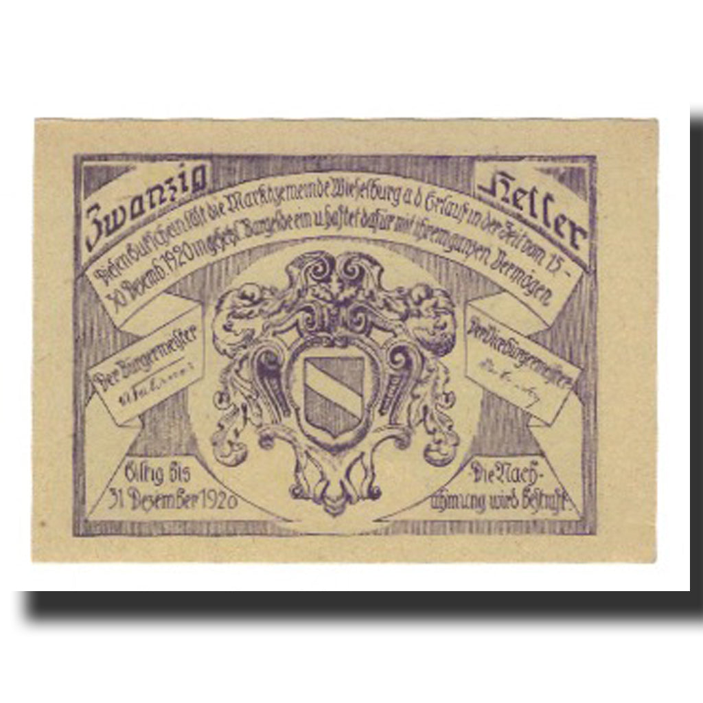 Banknote, Austria, Wieselburg an der Erlauf N.Ö. Marktgemeinde, 20 Heller