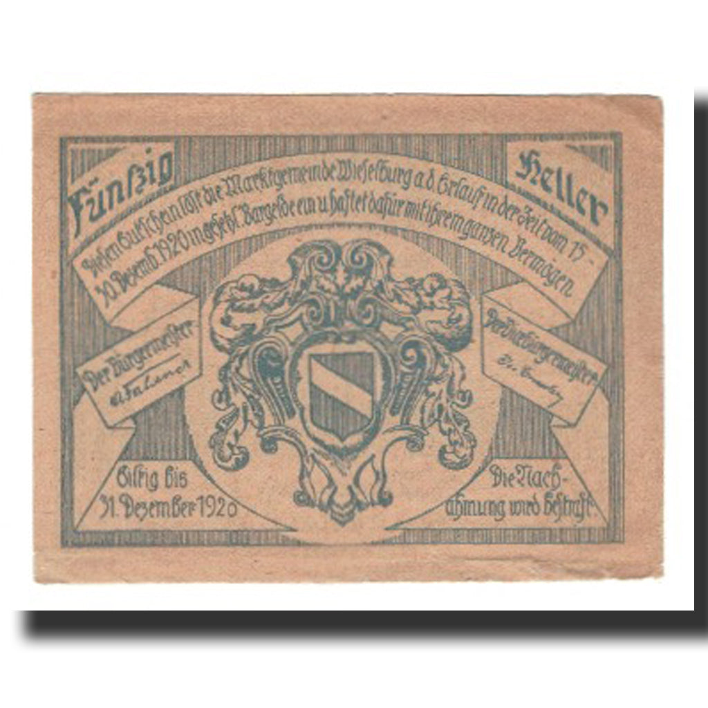 Billet, Autriche, Wieselburg an der Erlauf N.Ö. Marktgemeinde, 50 Heller
