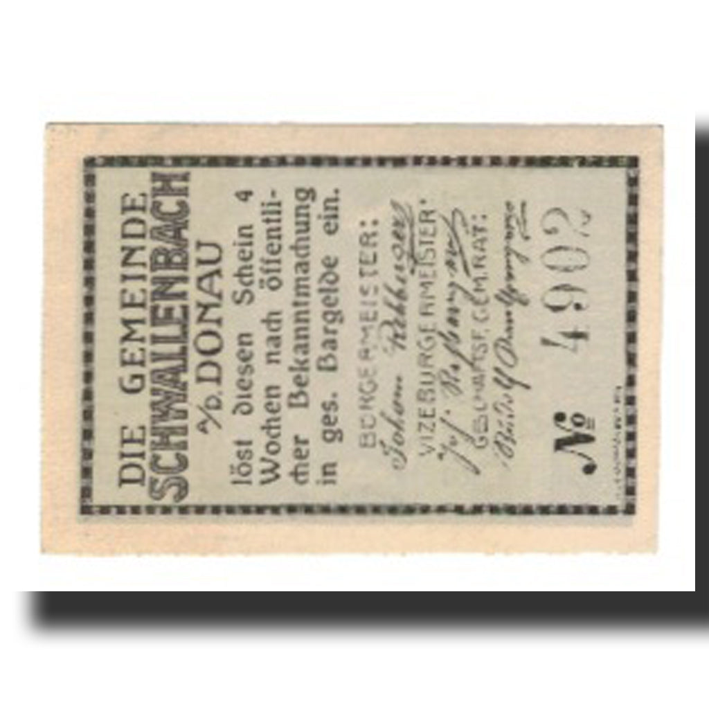 Billet, Autriche, Schwallenbach An Der Donau, 20 Heller, texte 1, SUP, Mehl:FS