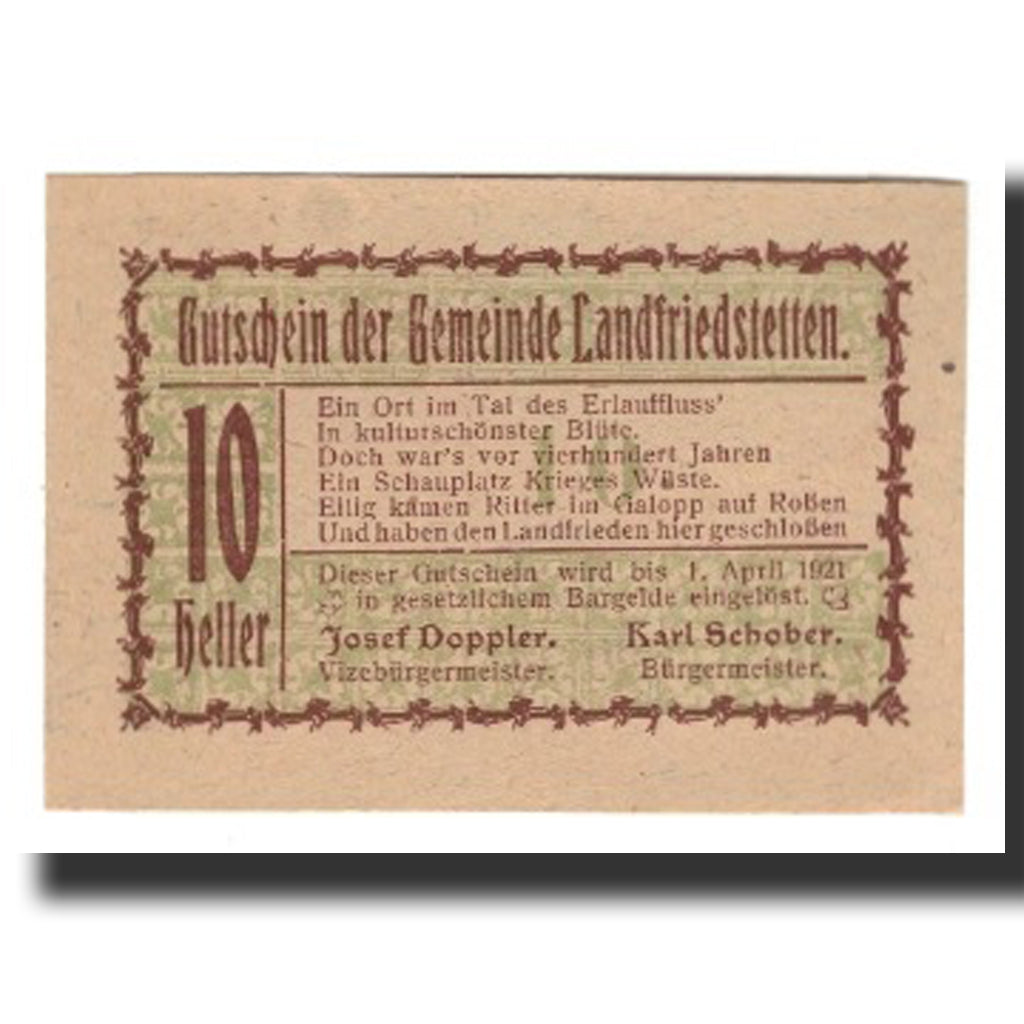 Banknote, Austria, Landfriedstetten, 10 Heller, N.D, 1920, 1920-12-31