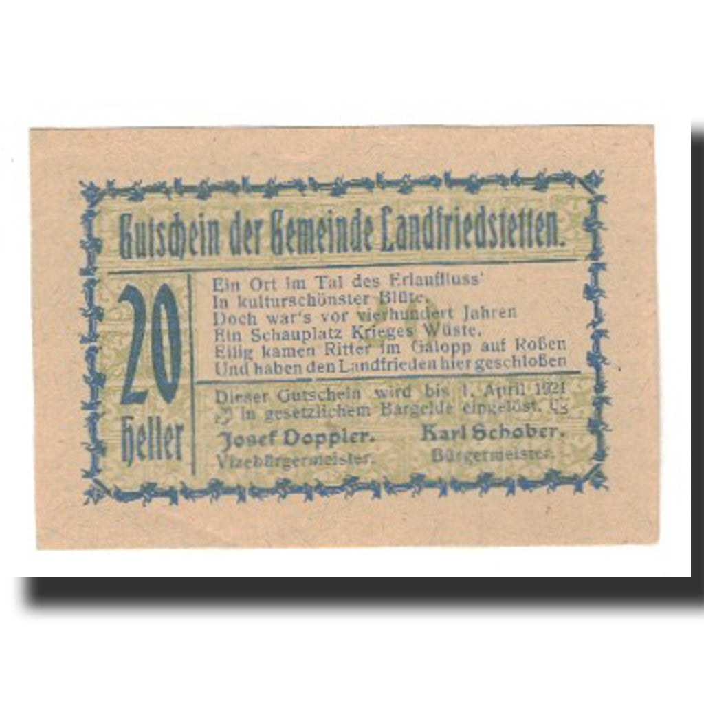 Banknote, Austria, Landfriedstetten, 20 Heller, N.D, 1920, 1920-12-31