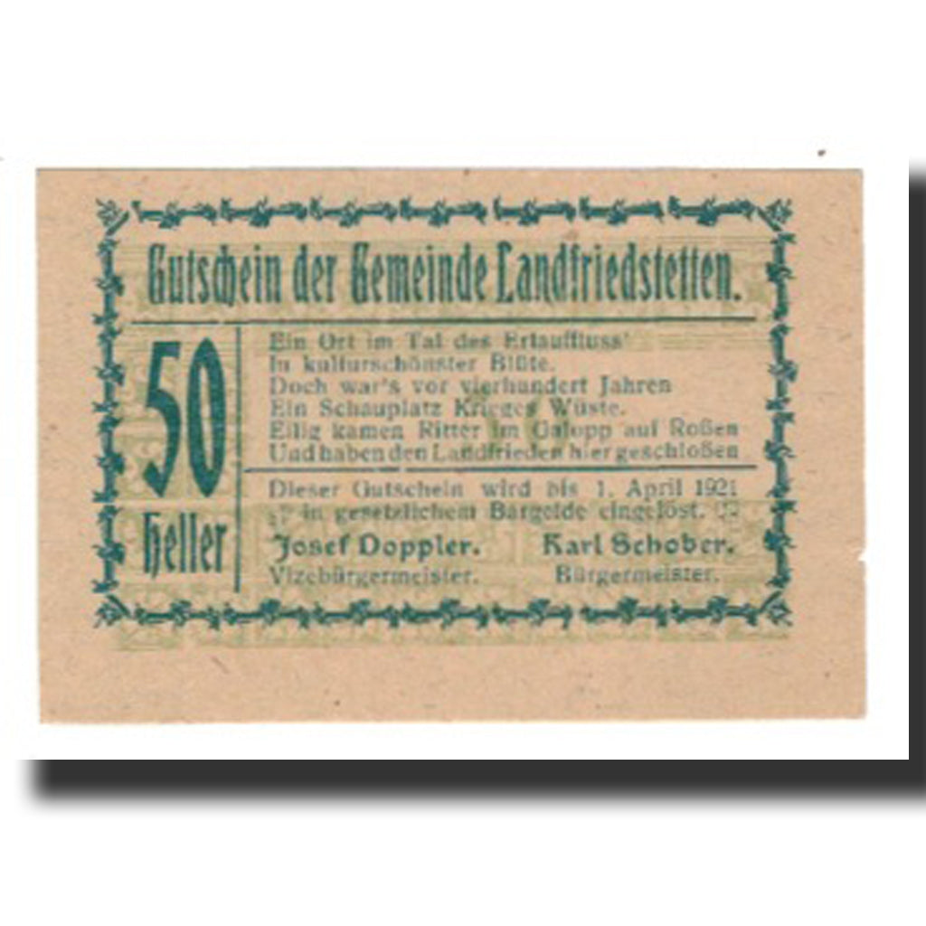 Banknote, Austria, Landfriedstetten, 50 Heller, N.D, 1920, 1920-12-31