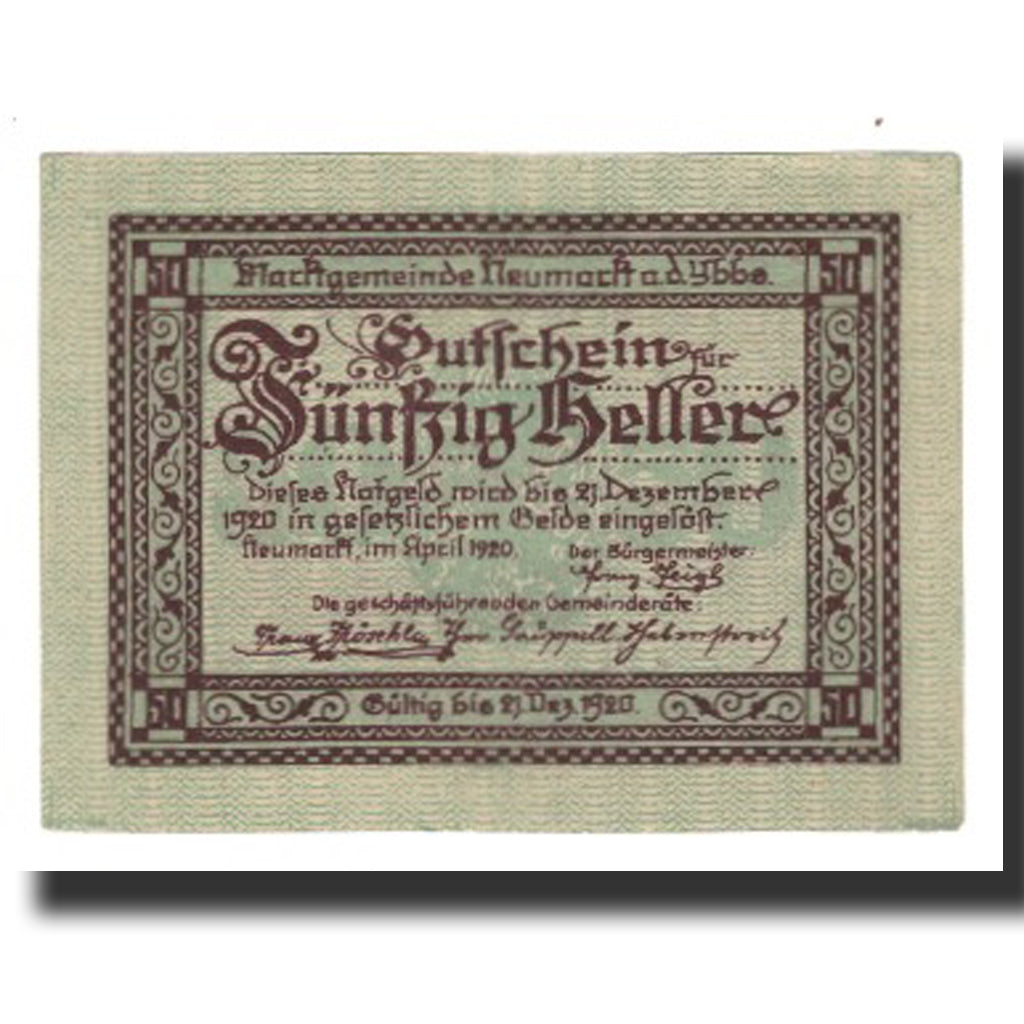 Banknote, Austria, Neumarkt an der Ybbs N.Ö. Marktgemeinde, 50 Heller, rue 2