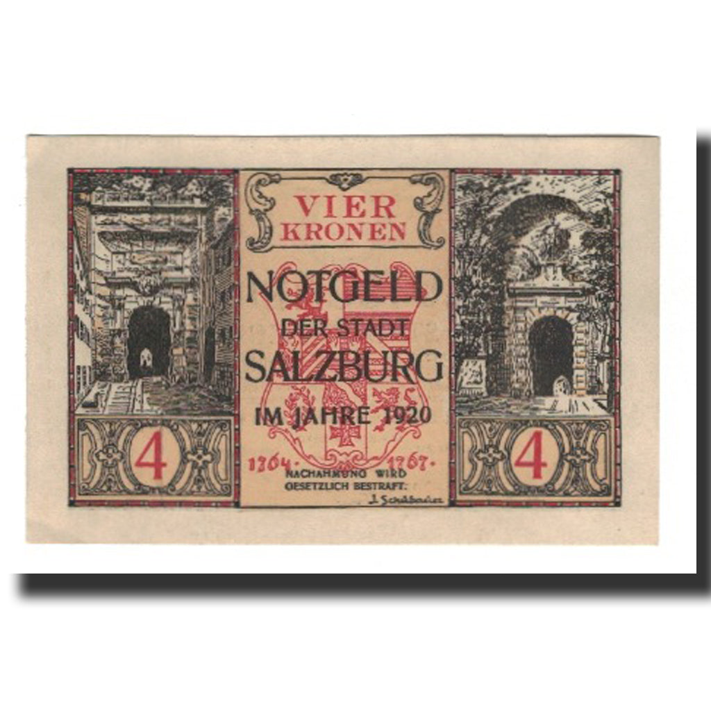 Nota, Áustria, Salzburg, 4 Kronen, Texte, 1920, AU(55-58), Mehl:FS 862II