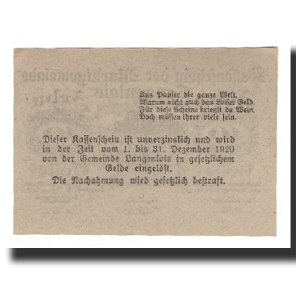 Banconote, Austria, Langenlois, 10 Heller, Texte, 1920, 1920-12-31, SPL-