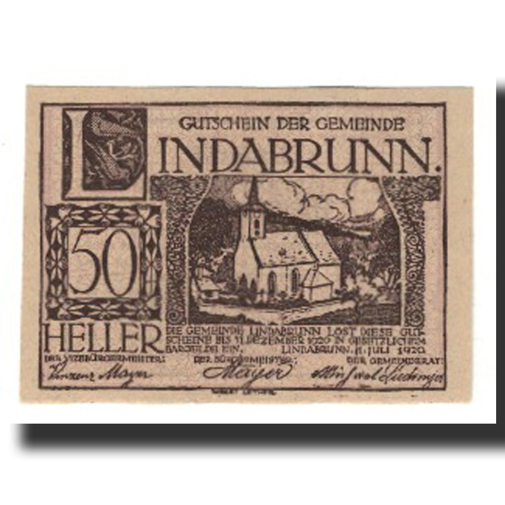 Biljet, Oostenrijk, Lindabrunn, 50 Heller, Texte, 1920, 1920-12-31, SUP, Mehl:FS
