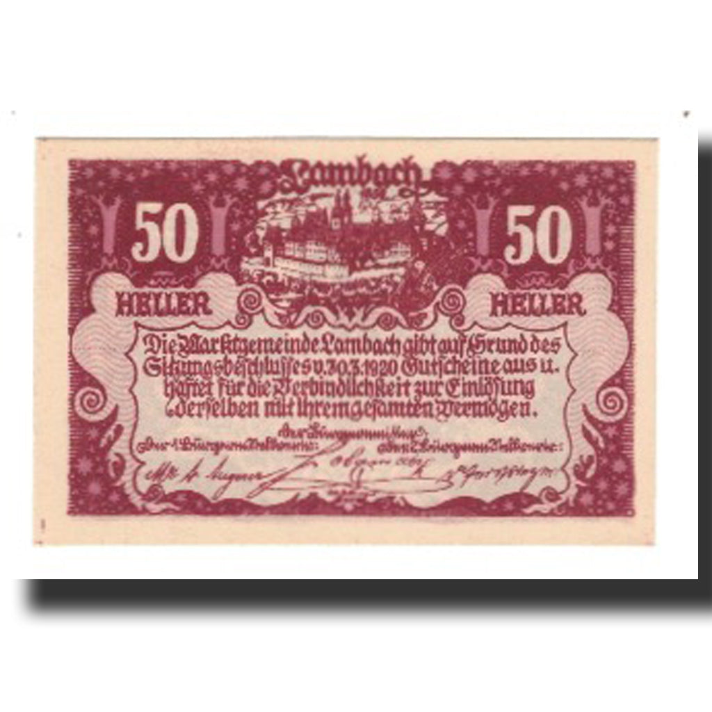 Banknote, Austria, Lambach, 50 Heller, valeur faciale, 1920, 1920-12-31