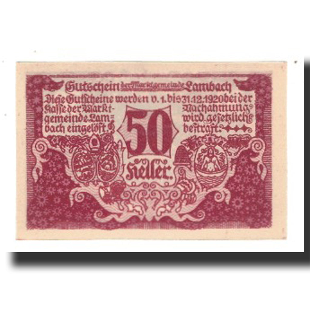 Banknote, Austria, Lambach, 50 Heller, valeur faciale, 1920, 1920-12-31
