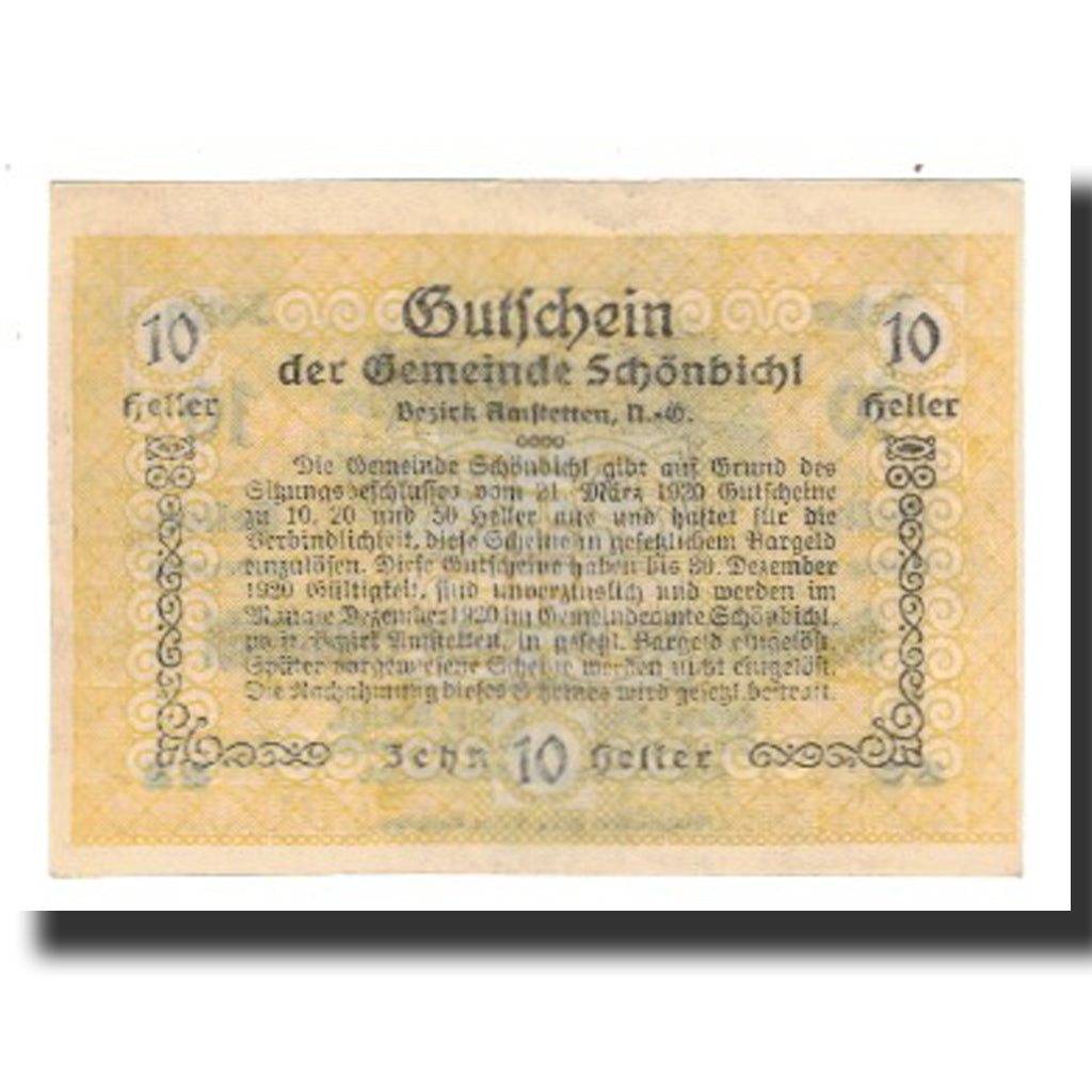 Banknote, Austria, Schönbichl N.Ö. Gemeinde, 10 Heller, texte 1, 1920