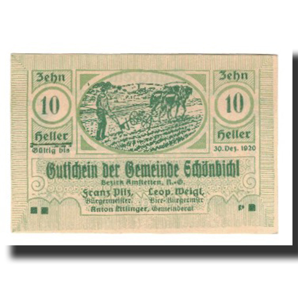Banknote, Austria, Schönbichl N.Ö. Gemeinde, 10 Heller, Texte 2, 1920