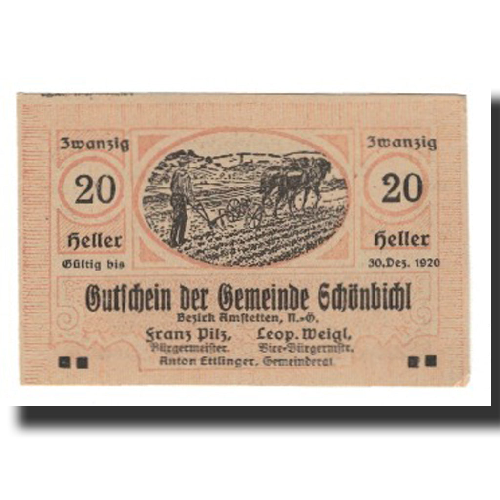 Banknote, Austria, Schönbichl N.Ö. Gemeinde, 20 Heller, Texte 3, 1920