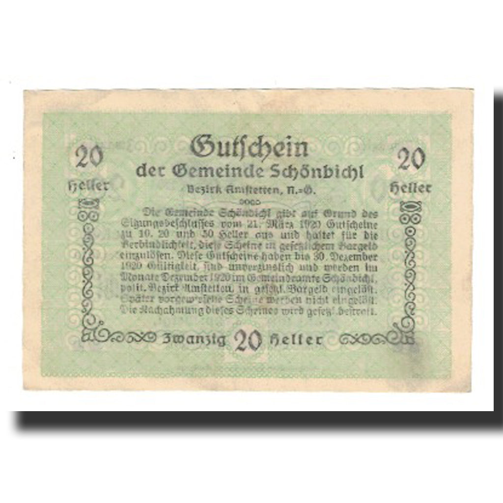 Banknote, Austria, Schönbichl N.Ö. Gemeinde, 20 Heller, Texte 4, 1920