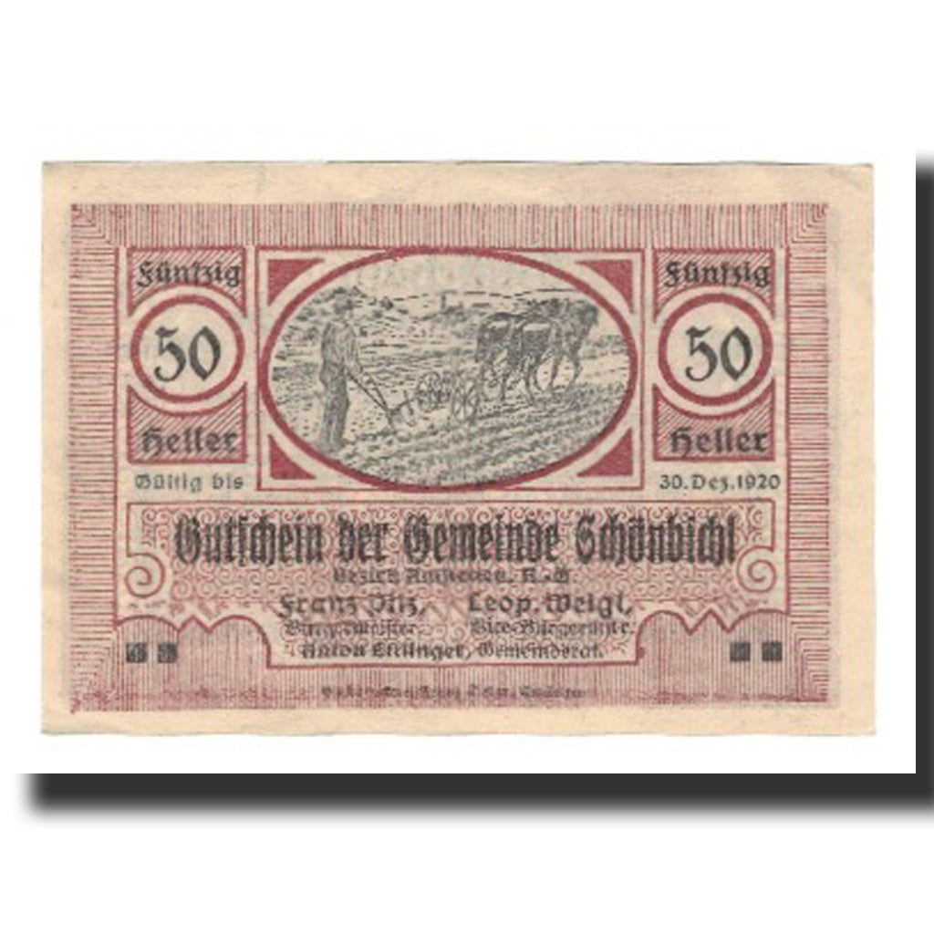 Banknote, Austria, Schönbichl N.Ö. Gemeinde, 50 Heller, Texte  5, 1920