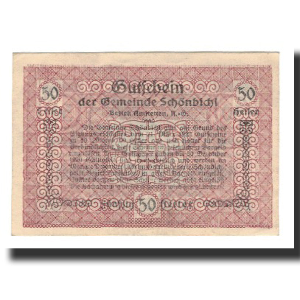 Banknote, Austria, Schönbichl N.Ö. Gemeinde, 50 Heller, Texte  5, 1920